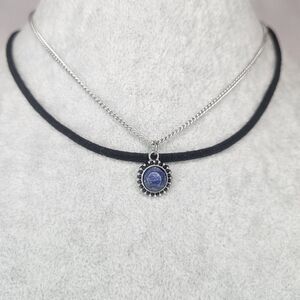 Hannah Accents Blue Stone And Vegan Suede Choker Necklace Set Of 2 NWOT 13"-16"
